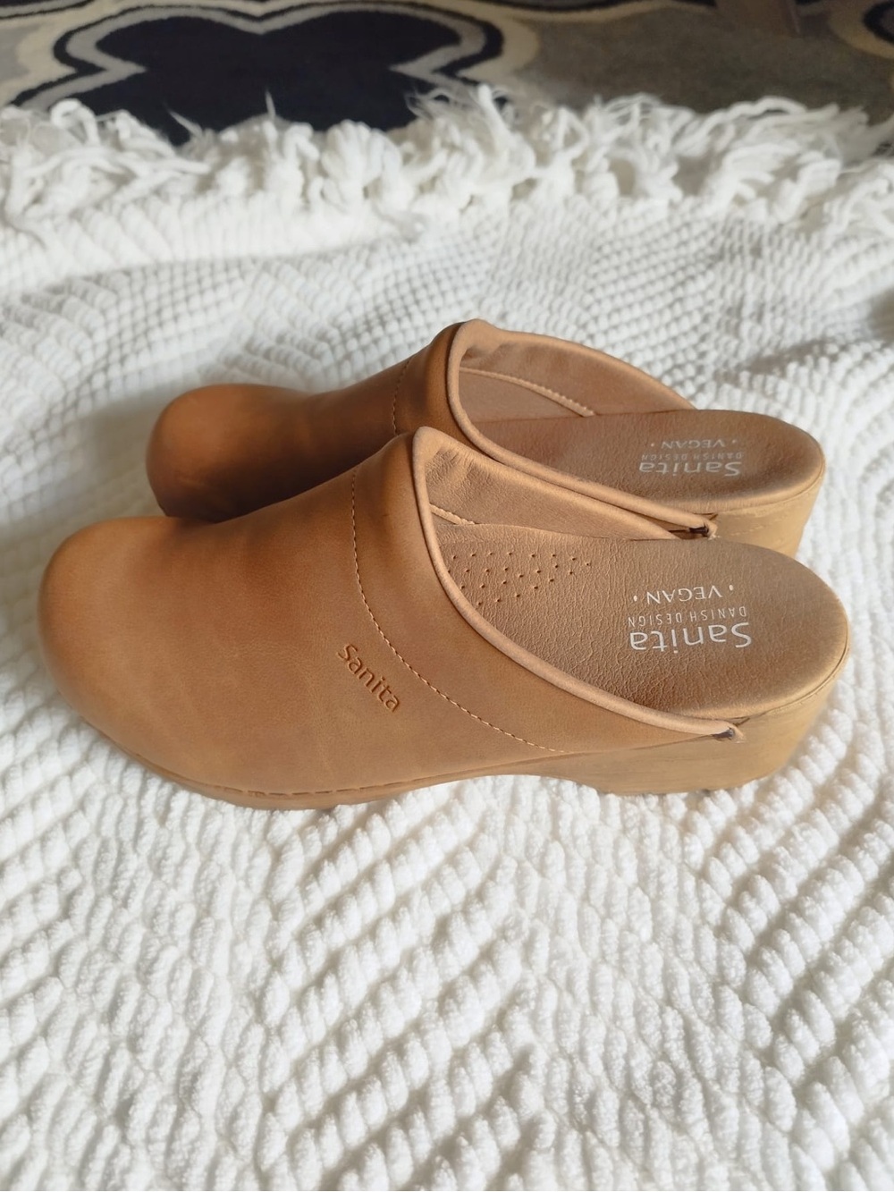 Sanita Tan Leather Clog Mules for Women